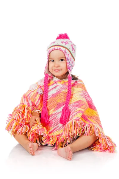 Girl in color poncho — Stock Photo, Image