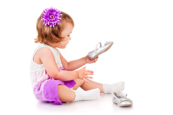 The little girl with shoes — Stock Photo, Image