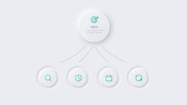 Neumorfik akış şeması bilgisi. İnfografik için 4 adımlı yaratıcı bir kavram