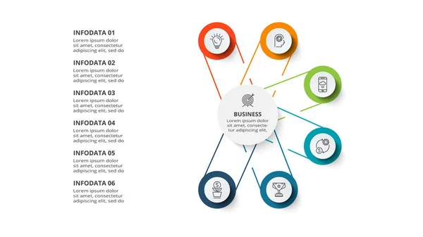 Concepto Diagrama Para Opciones Infografía Piezas Procesos Visualización Datos Comerciales — Archivo Imágenes Vectoriales