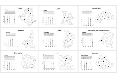 İletişim ağı haritası. Şehir ışıklarıyla dolu küresel bir haritanın vektör görüntüsü. Çizgiler ve noktalar şeklinde haritala