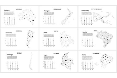 İletişim ağı haritası. Şehir ışıklarıyla dolu küresel bir haritanın vektör görüntüsü. Çizgiler ve noktalar şeklinde haritala