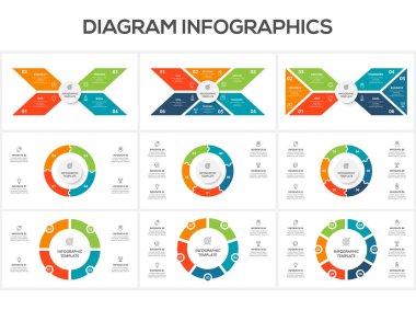 Diyagramı 4, 5, 6 adım, seçenekler, parçalar veya süreçlerle ayarla.