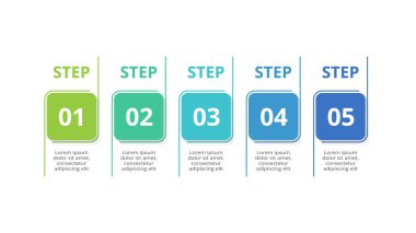 5 adım, seçenek, parça veya süreçle bilgi için yaratıcı bir kavram