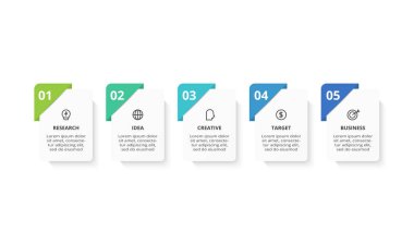 5 adım, seçenek, parça veya süreçle bilgi için yaratıcı bir kavram.