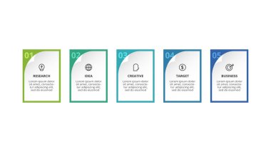 5 adım, seçenek, parça veya süreçle bilgi için yaratıcı bir kavram.