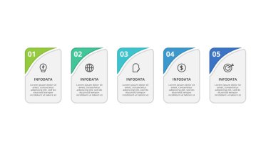 5 adım, seçenek, parça veya süreçle bilgi için yaratıcı bir kavram.