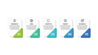 5 adım, seçenek, parça veya süreçle bilgi için yaratıcı bir kavram.