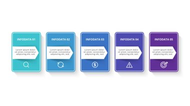 5 adım, seçenek, parça ya da süreç içeren dikdörtgenler.