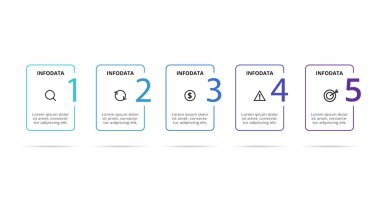 5 adım, seçenek, parça ya da süreç içeren dikdörtgenler.