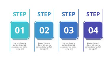 4 adım, seçenek, parça ya da süreç içeren dikdörtgenler.