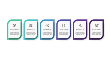 6 adım, seçenek, parça ya da süreç içeren dikdörtgenler.