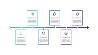 6 adım, seçenek, parça ya da süreç içeren dikdörtgenler.