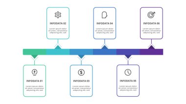 6 adım, seçenek, parça ya da süreç içeren dikdörtgenler.