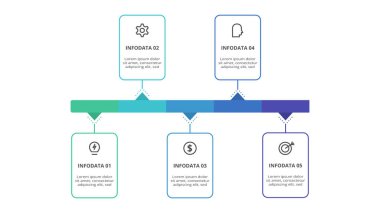 5 adım, seçenek, parça ya da süreç içeren dikdörtgenler.