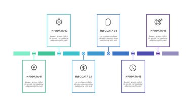 6 adım, seçenek, parça ya da süreç içeren dikdörtgenler.