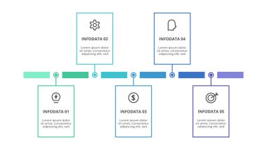 5 adım, seçenek, parça ya da süreç içeren dikdörtgenler.