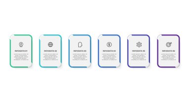 6 adım, seçenek, parça ya da süreç içeren dikdörtgenler.