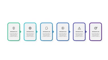 6 adım, seçenek, parça ya da süreç içeren dikdörtgenler.