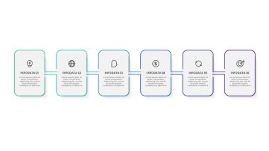 6 adım, seçenek, parça ya da süreç içeren dikdörtgenler.