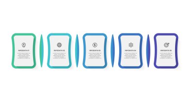 5 adım, seçenek, parça ya da süreç içeren dikdörtgenler.