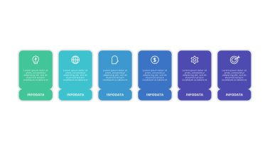 6 adım, seçenek, parça ya da süreç içeren dikdörtgenler.