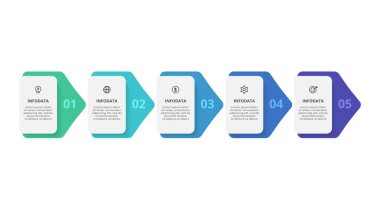 5 adım, seçenek, parça ya da süreç içeren dikdörtgenler.