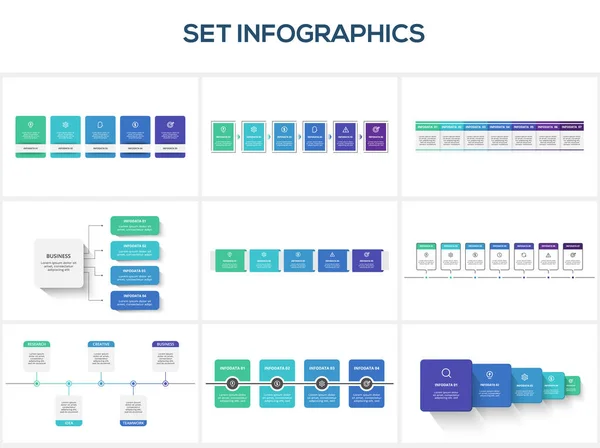 Definir Infográfico Com Passos Opções Peças Processos — Vetor de Stock