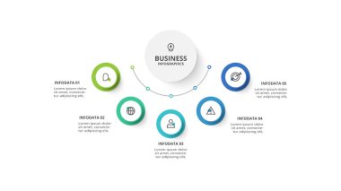 5 adım, seçenek, parça veya süreçle bilgi için yaratıcı bir kavram.