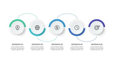 5 adım, seçenek, parça veya süreçle bilgi için yaratıcı bir kavram.