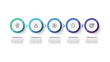 5 adım, seçenek, parça veya süreçle bilgi için yaratıcı bir kavram.