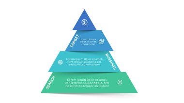 4 elementi olan piramit, web, iş, sunumlar, vektör illüstrasyonu için bilgi şablonu.