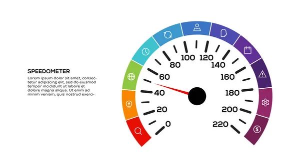 Infográfico Velocímetro Com Modelo Elementos Para Web Negócios Apresentações Ilustração — Vetor de Stock