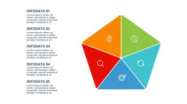 5 elementi olan üçgen, web, iş, sunumlar, vektör illüstrasyonu için bilgi şablonu.
