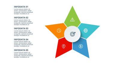 5 elementi olan üçgen, web, iş, sunumlar, vektör illüstrasyonu için bilgi şablonu.