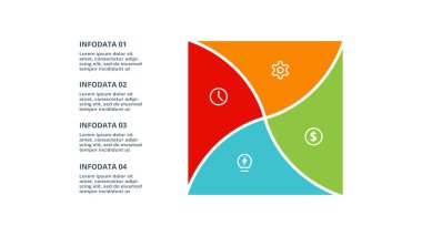 4 elementi olan üçgen, web, iş, sunumlar, vektör illüstrasyonu için bilgi şablonu.