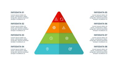 8 elementi olan üçgen, web, iş, sunum, vektör illüstrasyonu için bilgi şablonu.