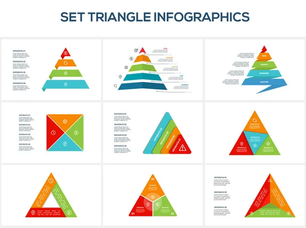 Establecer Triángulo Con Elementos Plantilla Infografía Para Web Negocio Presentaciones — Vector de stock