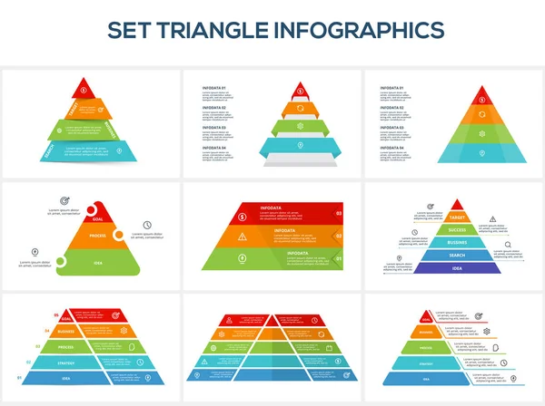 Establecer Triángulo Con Elementos Plantilla Infografía Para Web Negocio Presentaciones — Vector de stock