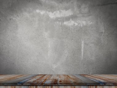 empty table on concrete wall background wall for putting some products and things.