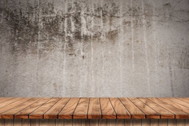 empty table on concrete wall background wall for putting some products and things.