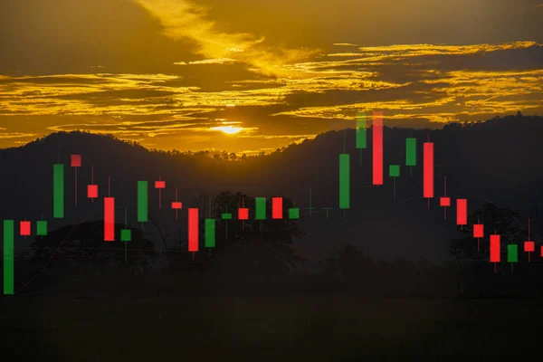 Trading Technical Price Candlesticks Cryptocurrency Indicators Chart Screen Compared Mountain — Foto de Stock