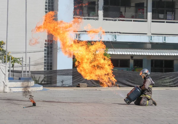 January 2022 Chiang Rai Thailand Firefighters Educate Students Prevention Gas 로열티 프리 스톡 이미지