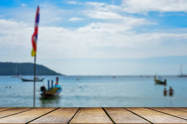 Wooden Table Tops Blurry Phuket Sea Floor —  Fotos de Stock