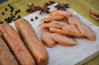 Sausage Or Guan Chiang and Herbs on the board, serving good beer snacks  