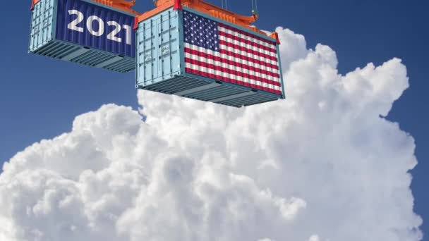 Trading 2021 Freigth Container Usa Flag Rendering — Stock Video