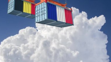 Belçika ve Fransa bayraklı Freigth konteynırları. 3B Hazırlama