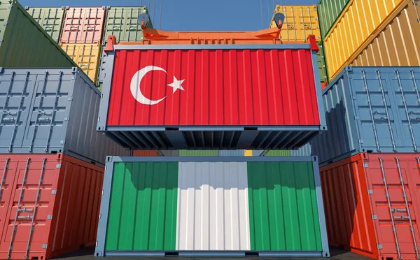 Containerschiffe Mit Türkischer Und Nigerianischer Nationalflagge Rendering — Stockfoto