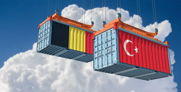ベルギーとトルコの国旗付き貨物コンテナ 3Dレンダリング — ストック写真