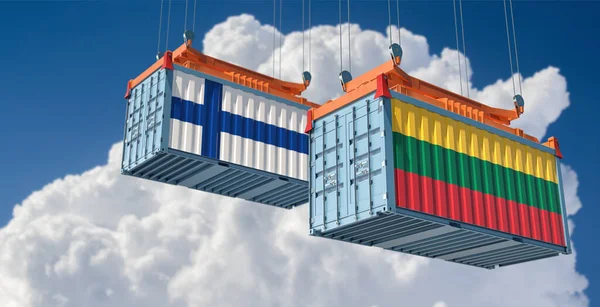 Freight Containers Finland Lithuania National Flags Rendering — Stock Photo, Image